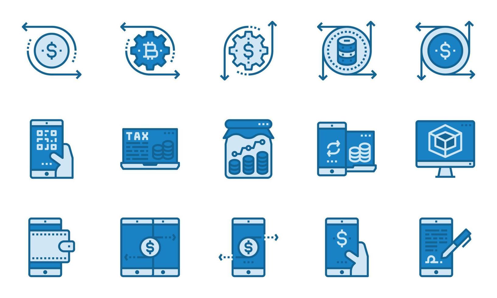 Financial Industry Line Icons Blue line, Banking, Bitcoin, Payment vector