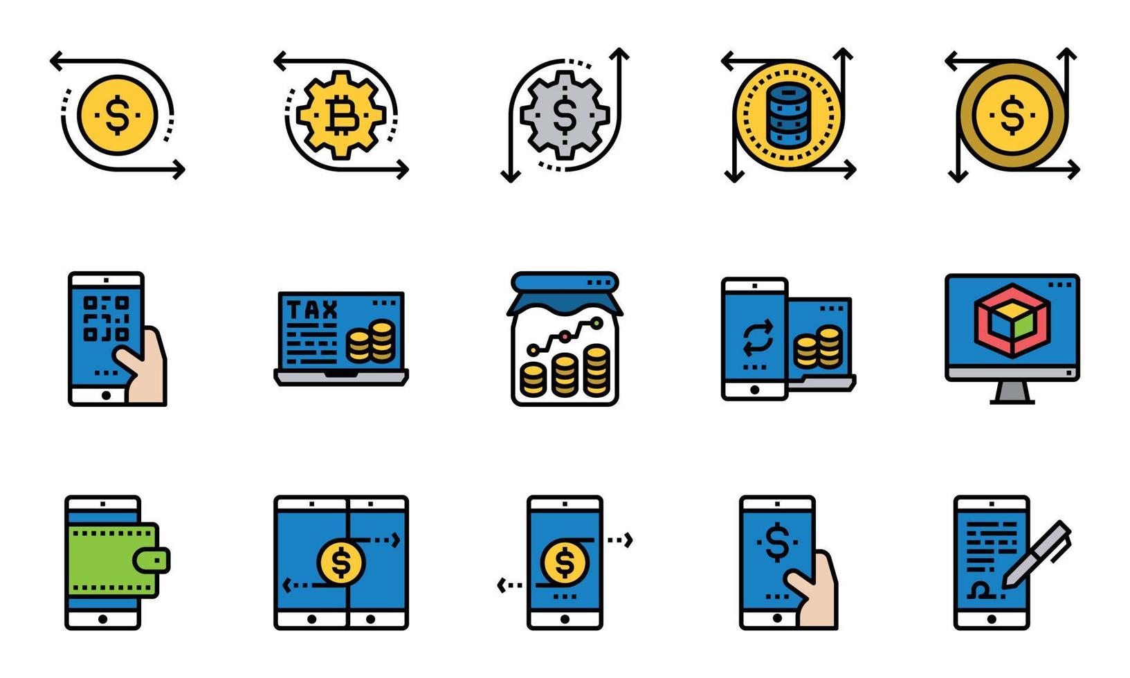 Financial Industry  Icons Line Color, Banking, Bitcoin, Payment vector