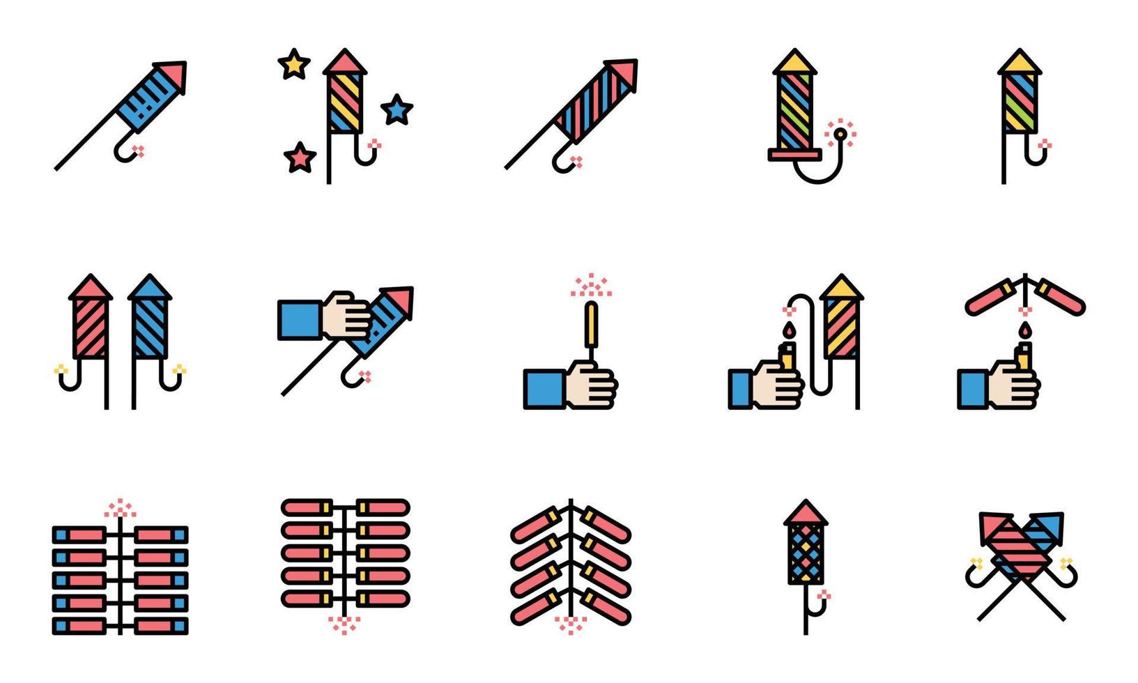 Fireworks Line Color  Icons  Vector Illustration , celebration, sparkle, party