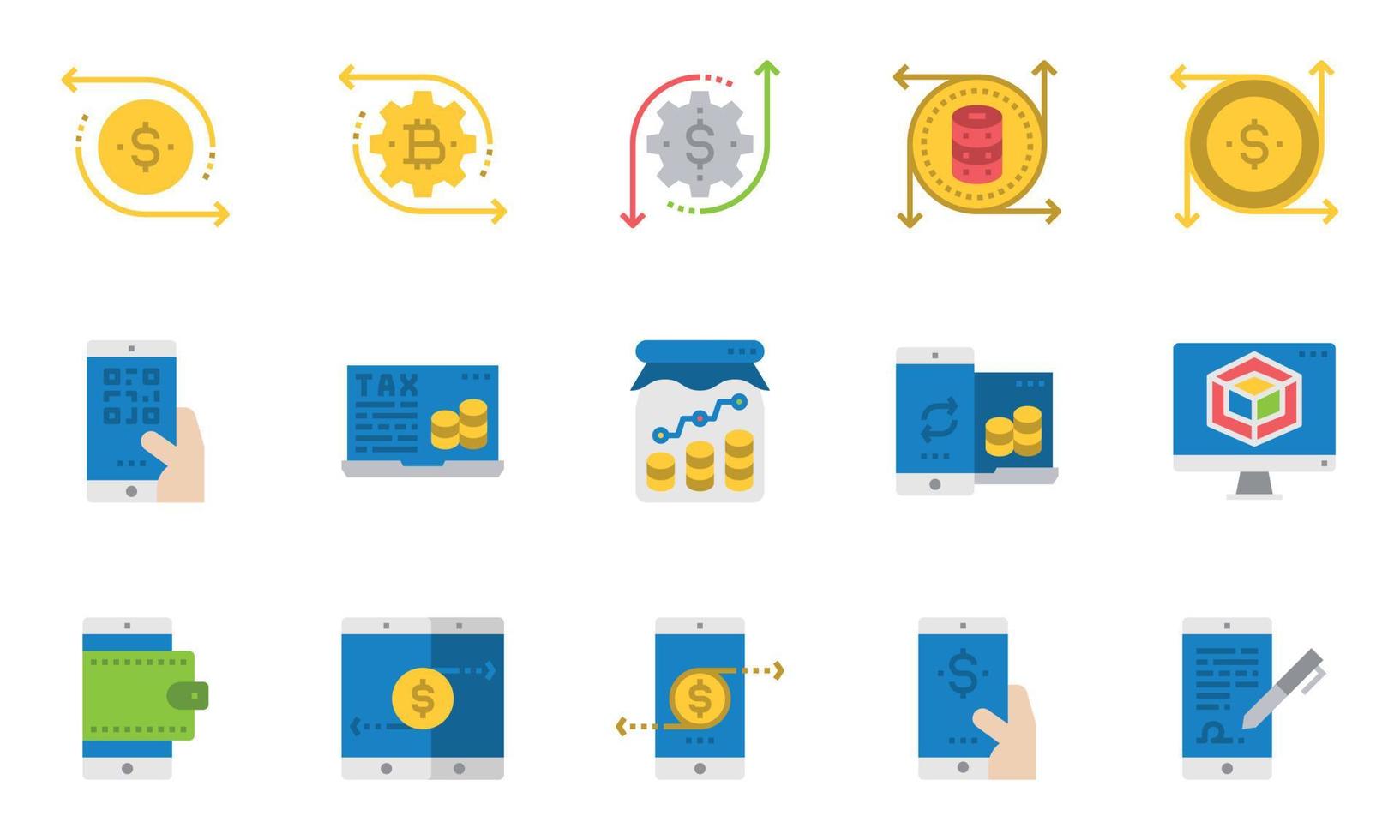 Financial Industry Line Icons Flat , Banking, Bitcoin, Payment vector