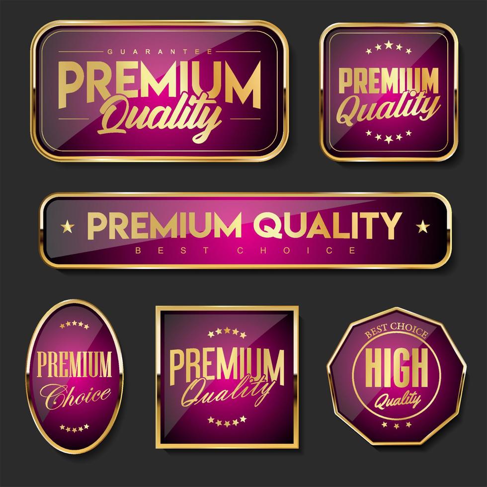 Collection of golden glossy badges and labels retro design vector
