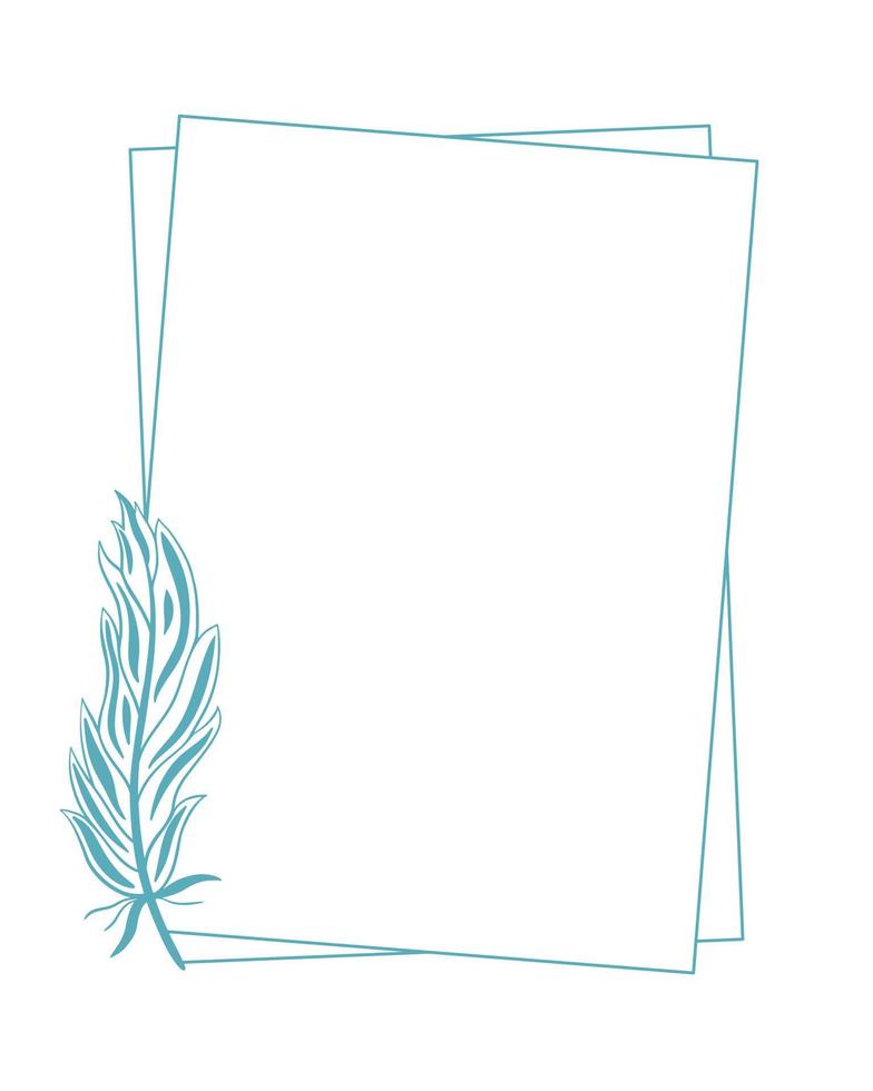 Rectangular frame with feather vector illustration