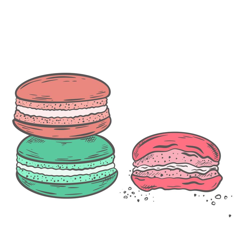 Several macaroons isolated object on white background vector