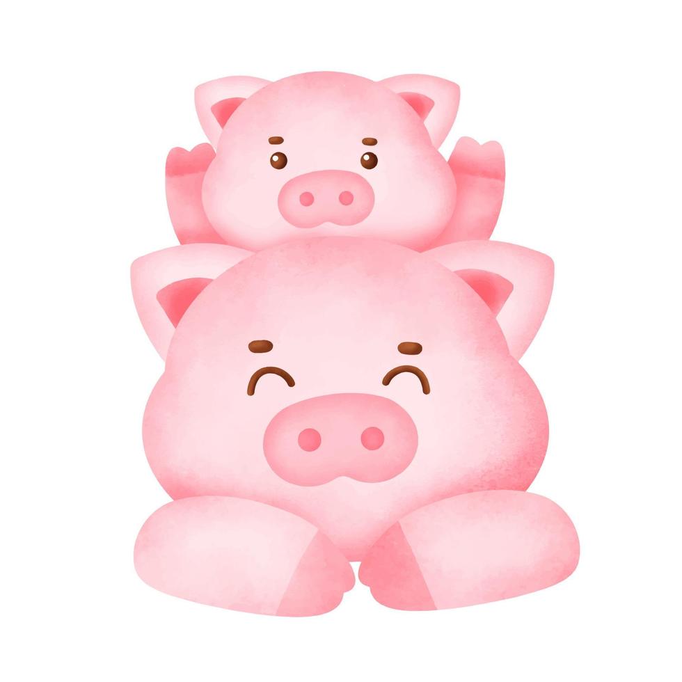 Hand drawn watercolor cute pig character. vector