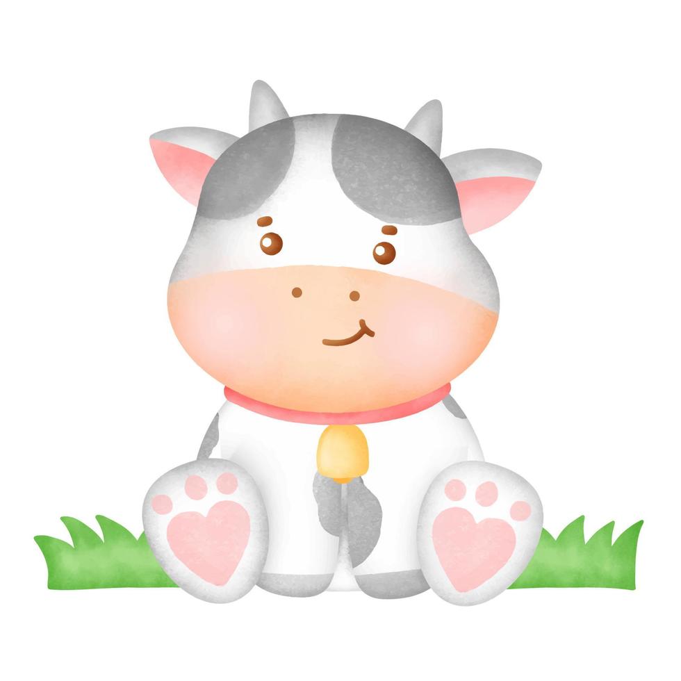 Hand drawn watercolor cute cow character. vector