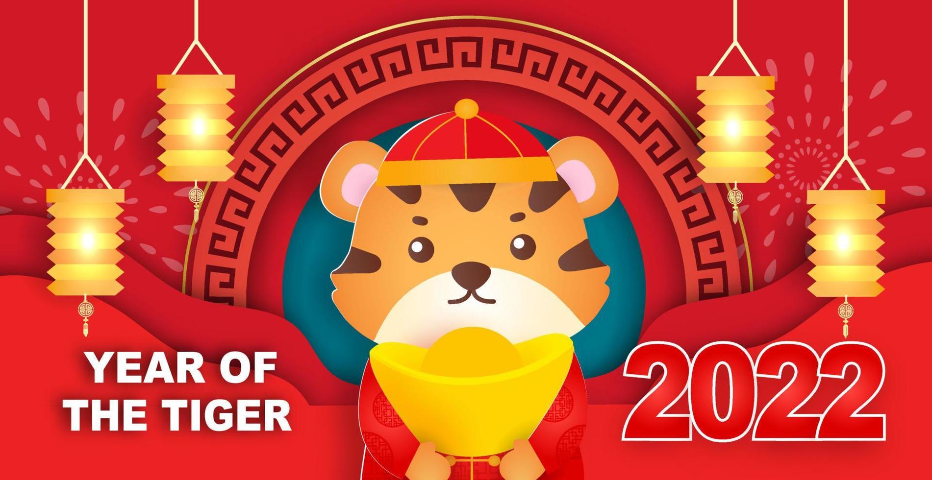 Chinese new year 2022 year of the tiger banner in paper cut style vector