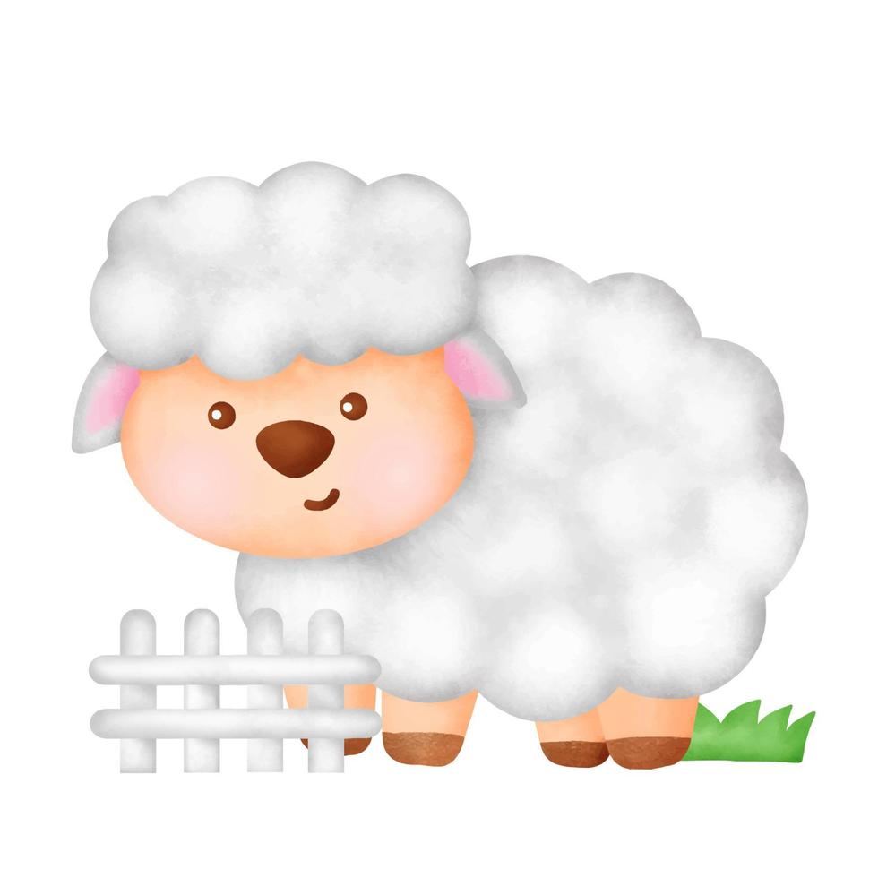 Hand drawn watercolor cute sheep character. vector
