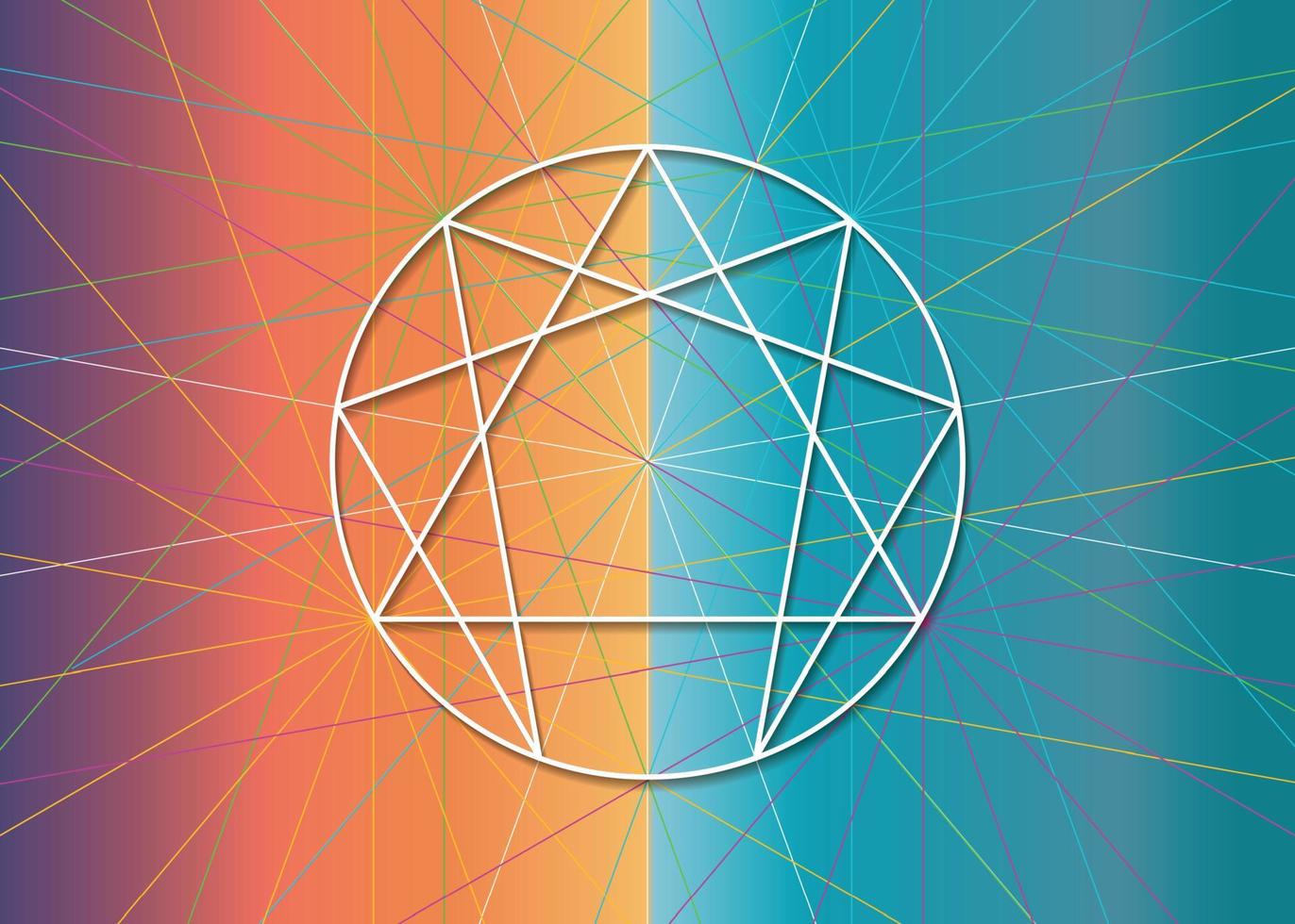 Enneagram icon, sacred geometry, diagram logo template, universal energy symbols vector illustration isolated on colorful background