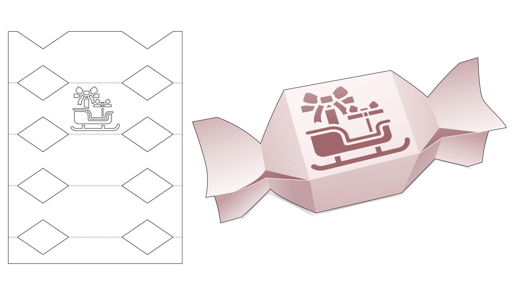 caja en forma de caramelo con plantilla troquelada de ventana de trineo navideño vector