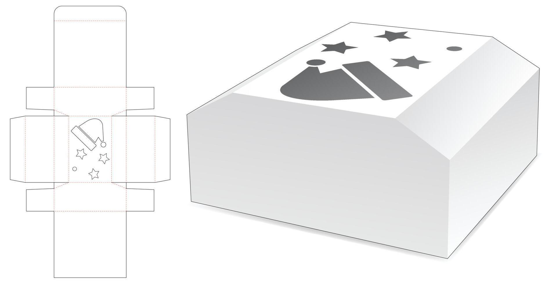 Embalaje en forma de cofre con plantilla troquelada de ventana de sombrero de santa claus vector