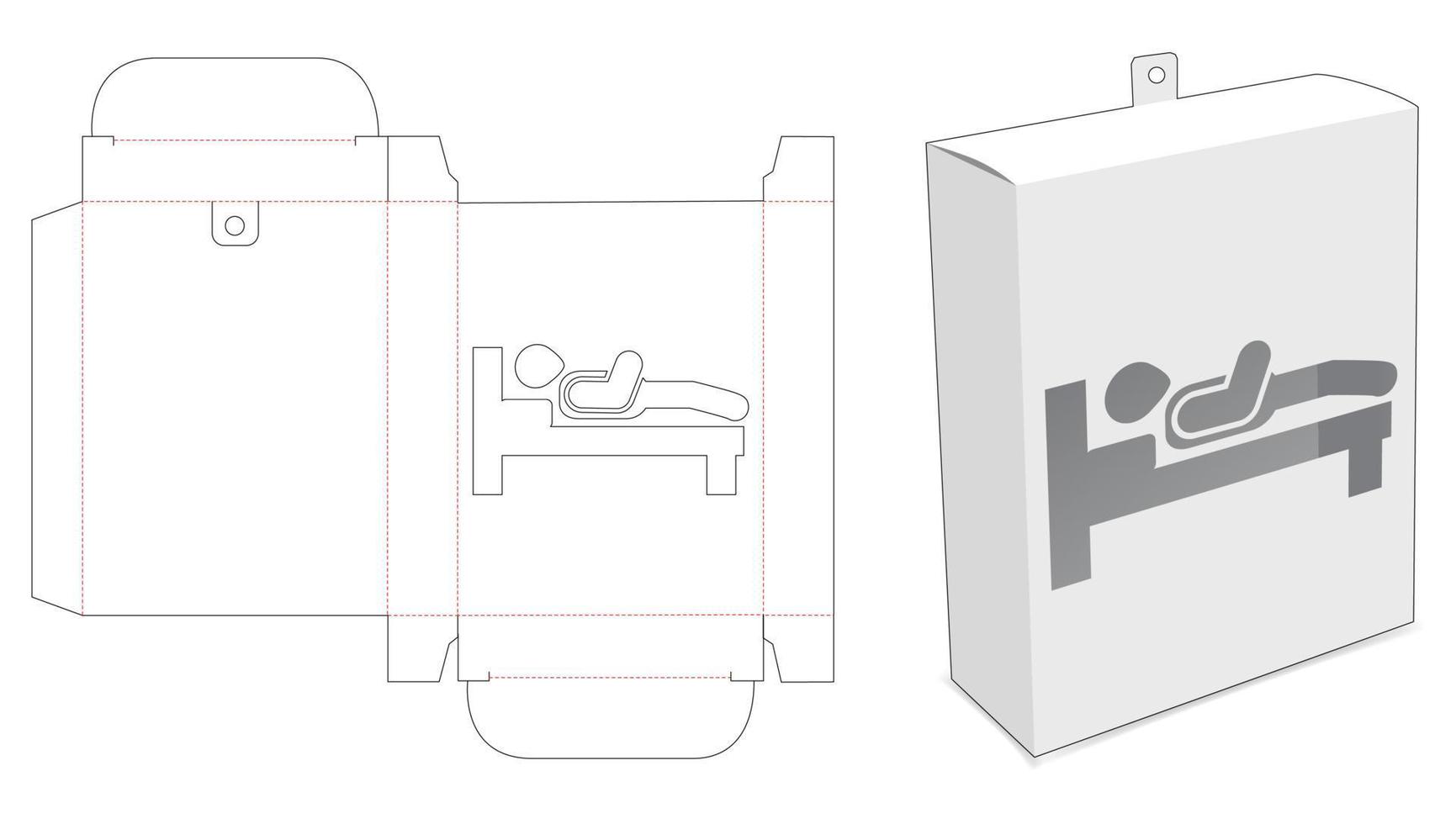 caja colgante con plantilla troquelada ventana hombre dormido vector