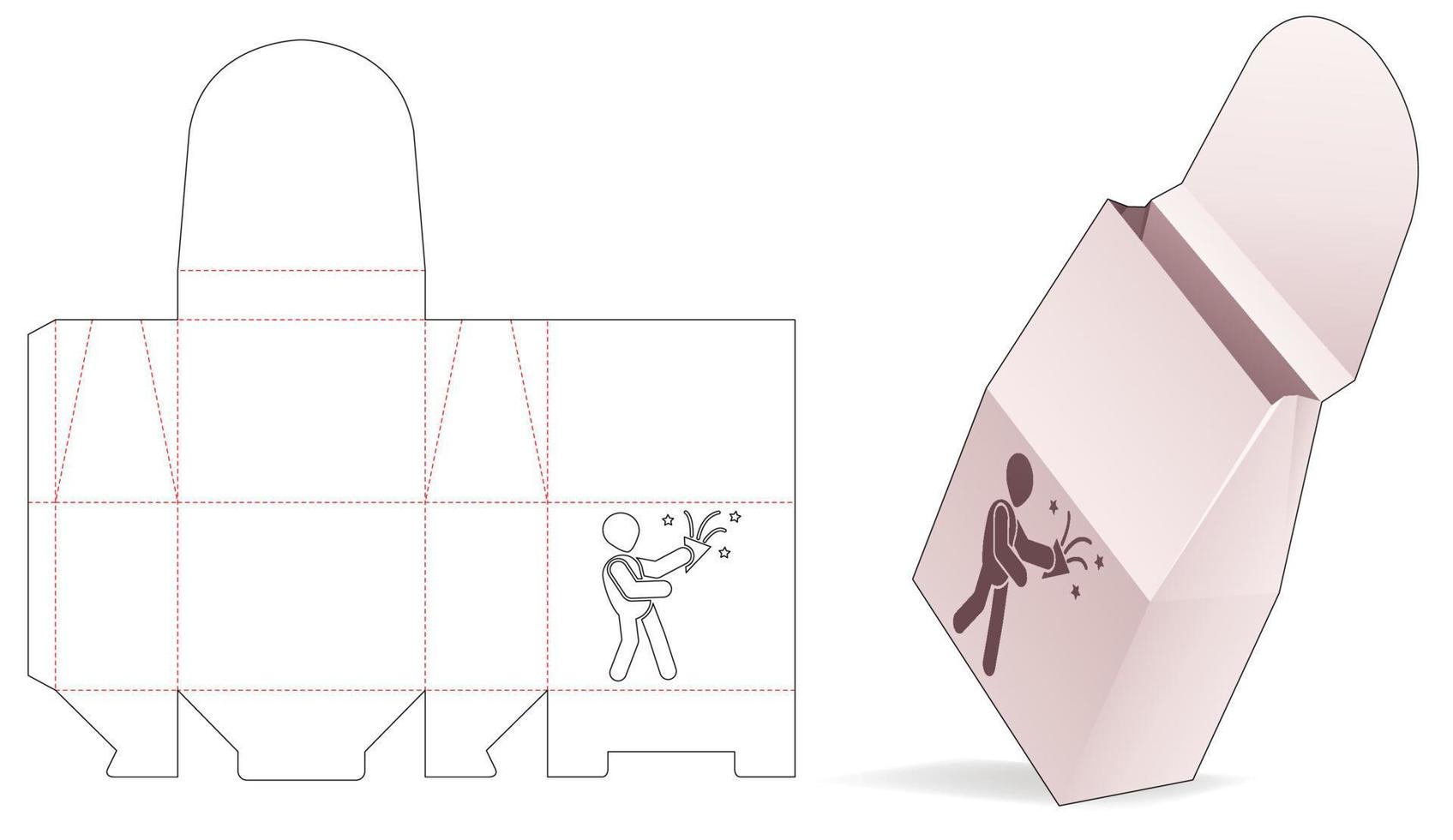 Cardboard flip packaging box with celebration man window die cut template vector