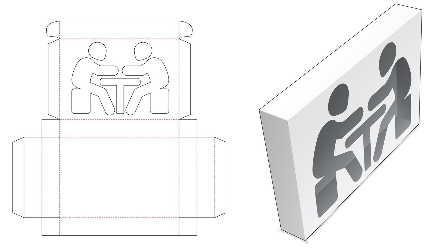caja de embalaje de lata de cartón con plantilla troquelada de ventana de hombre de reunión vector
