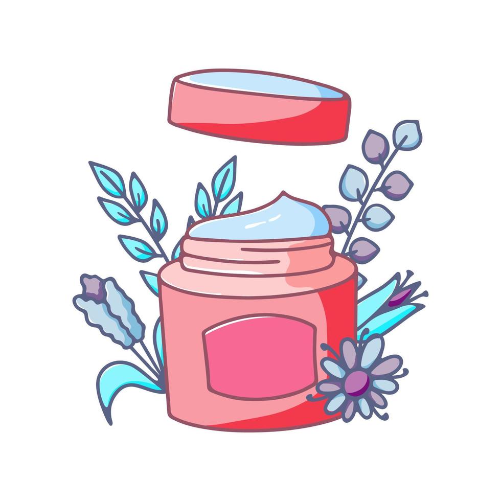 Jar of cosmetic skin care cream isolated on white background. Vector illustration in hand drawn style. Beauty concept.