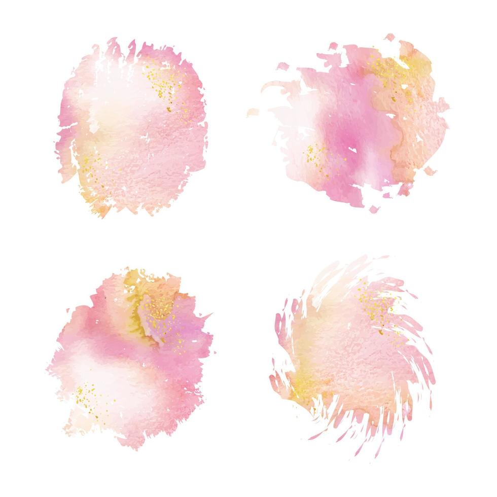 Set of pink watercolor brush splashes vector
