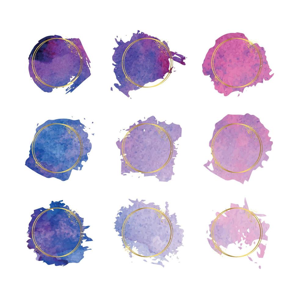 Decorative watercolor splashes brush with golden frames vector