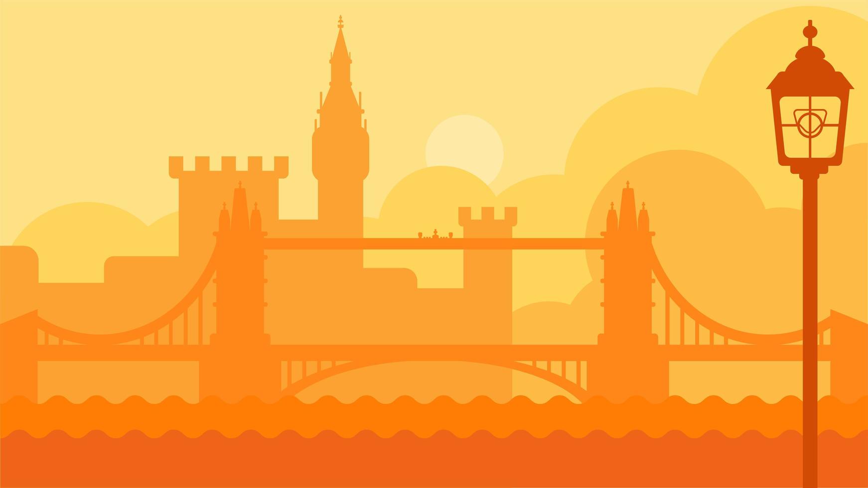 londres, reino unido, paisaje, con, castillo, y, río, vector