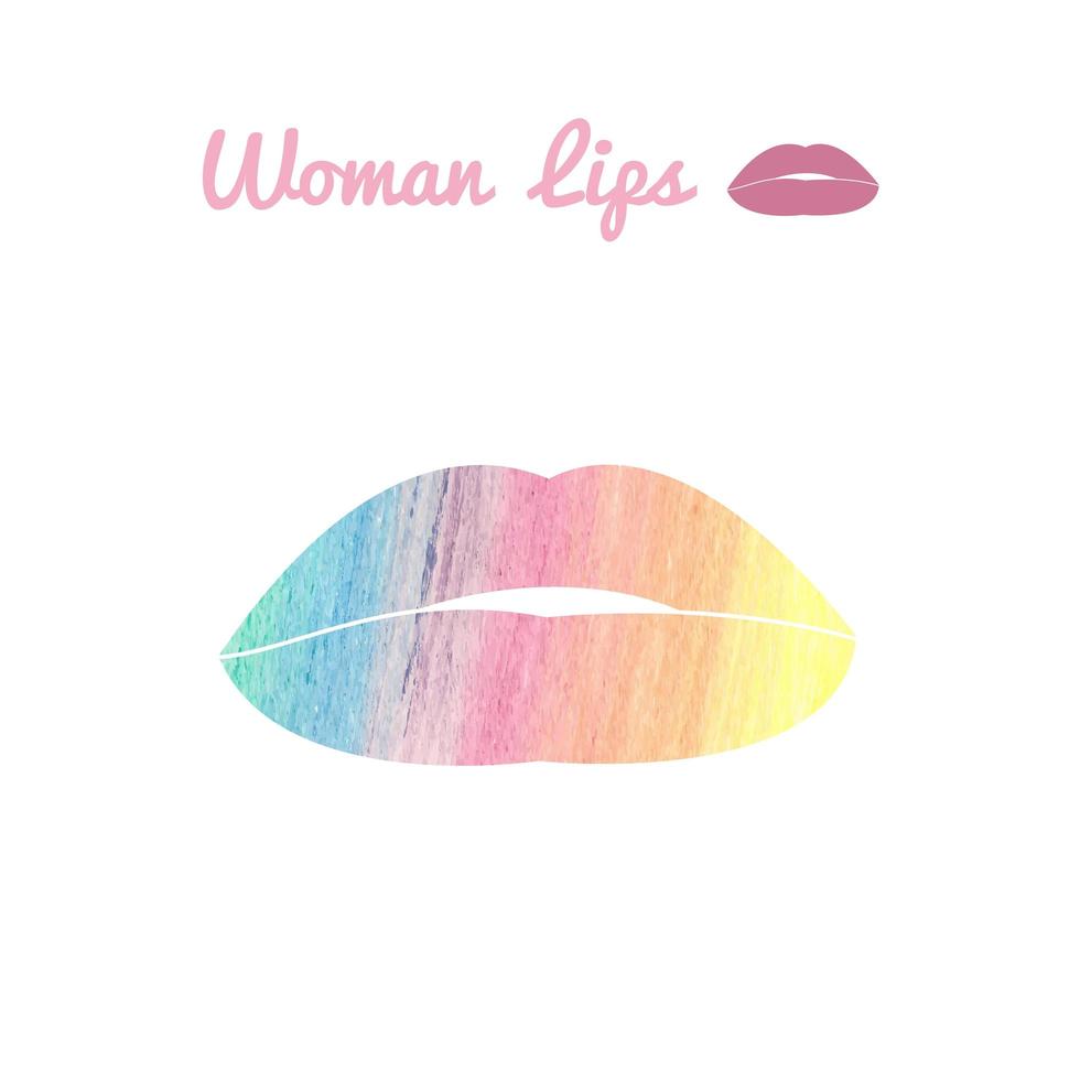 Vector lips logo or icon by color pencils