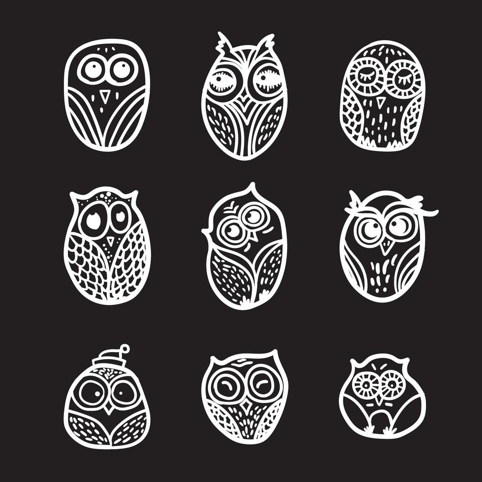 Owls hand drawn set vector