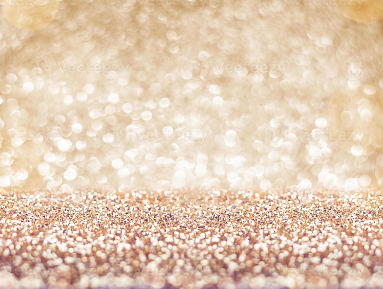 Abstract gold floor and wall glitter blur background studio room with bokeh lights photo