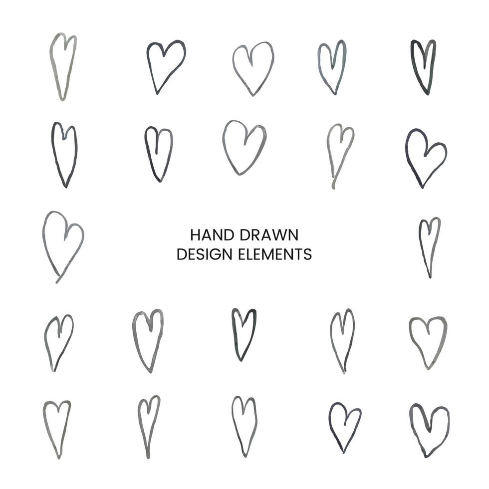 Vector modern set with hand drawn doodle illustrations of heart. Use it as as elements for design greeting cards , poster, card, packaging paper design for Valentine day