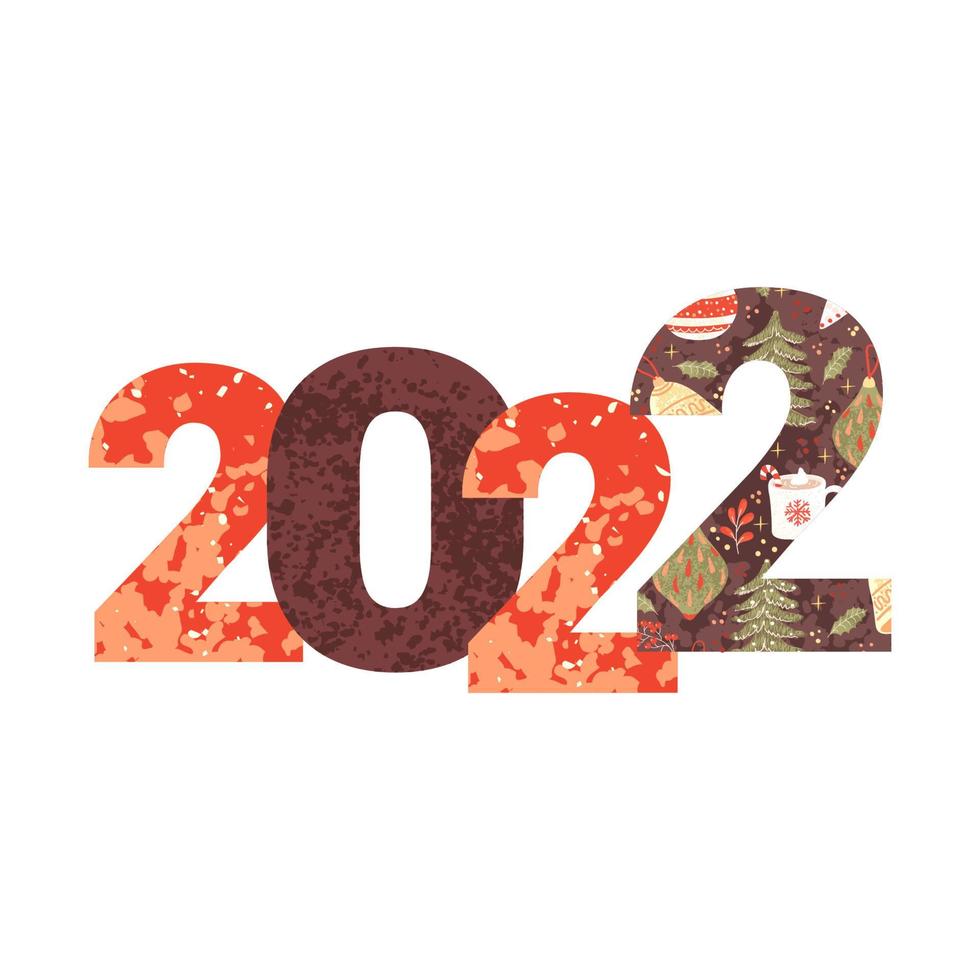 2022 número texturizado colorido. Ilustración de diseño de feliz año nuevo para póster, pancarta, tarjeta de calendario, portada, folleto, boleto vector