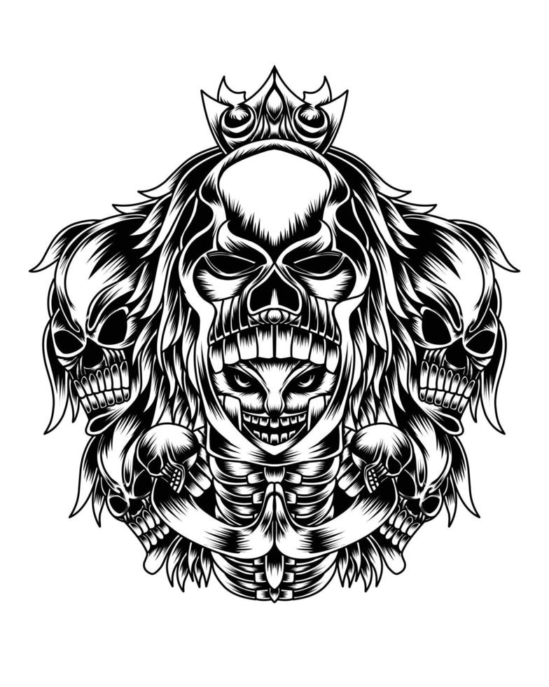 Artwork Illustration Humans With Skull Abilities Black And White vector