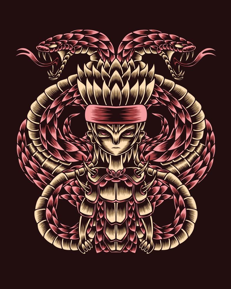 Artwork Illustration Youth With Vicious Snake Companion vector