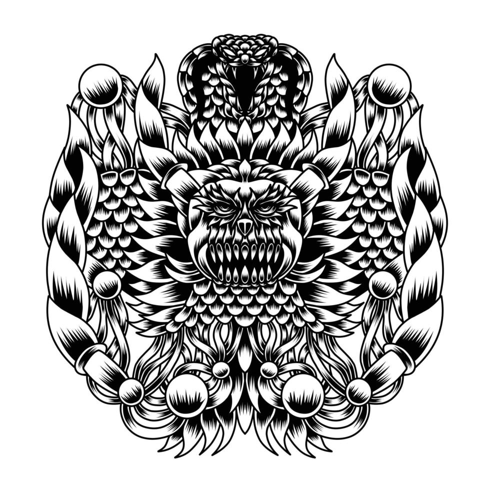 Artwork Illustration Abstract Creature With Engraving Line Art vector