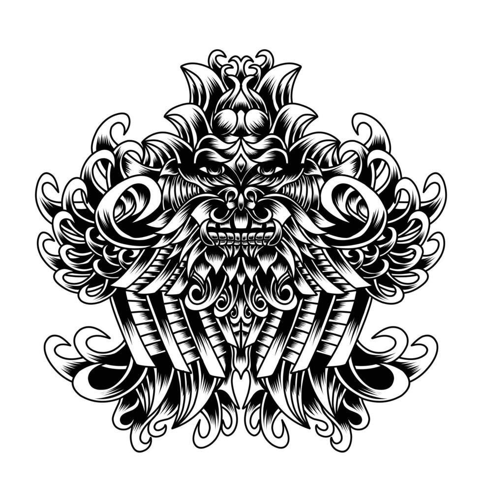Artwork Illustration Abstract Creature With Engraving Line Art vector