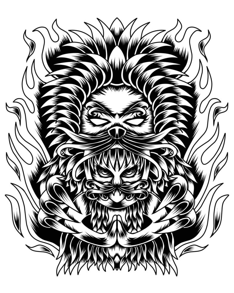 Artwork Illustration Humans With Lion Abilities Black And White vector