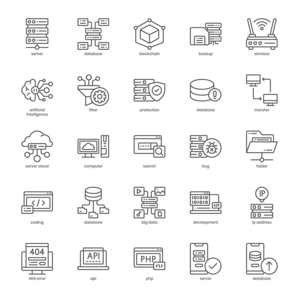 Server and Database pack for your website design, logo, app, UI. Server and Database icon outline design. Vector graphics illustration and editable stroke.