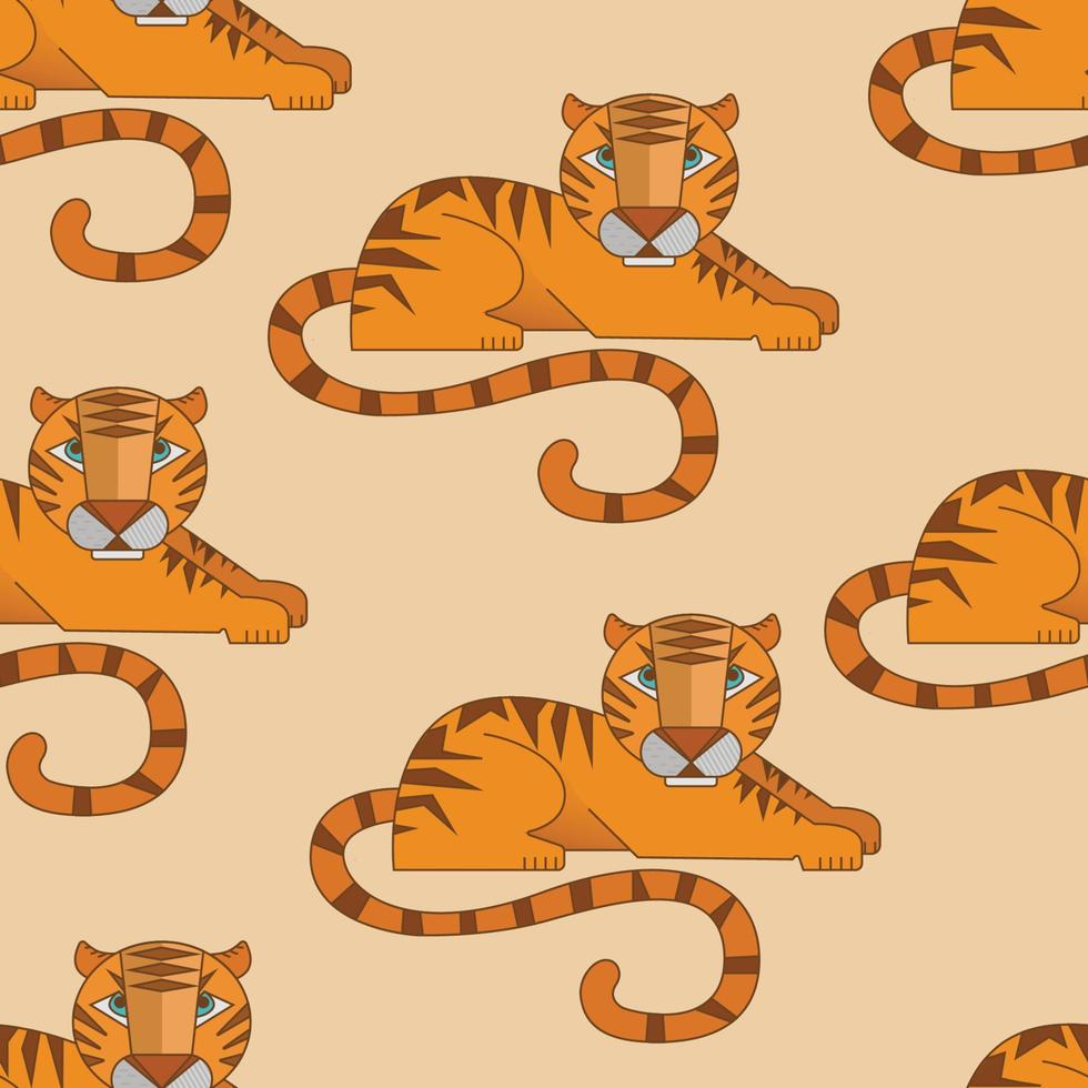 Tiger Seamless pattern. Square design for fabric, wallpaper, wrapping paper, invitation card, scrapbook paper. vector