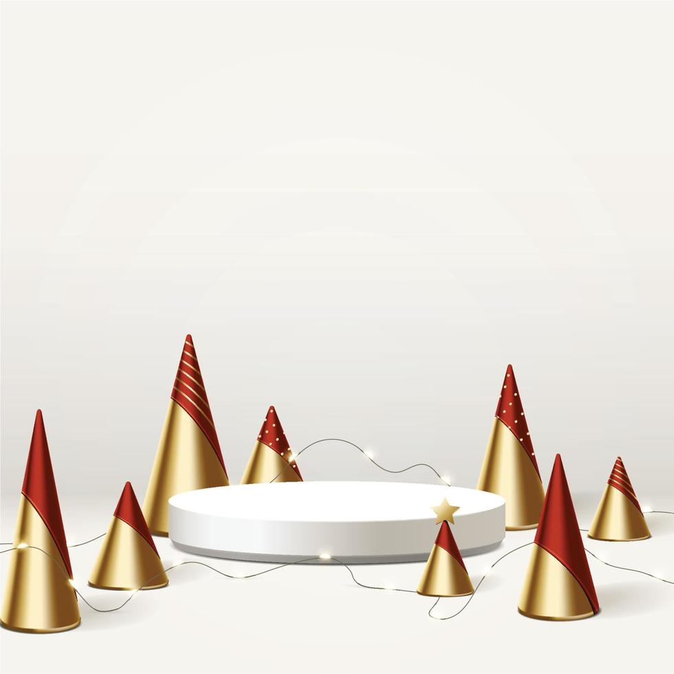 Christmas and new year 3D scene, podium for product display in white background. vector