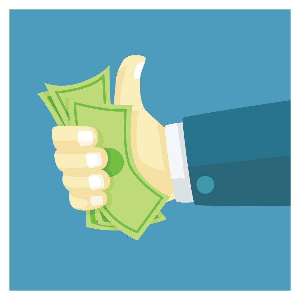 hand doing thumb up while holding money. anti corruption. flat vector illustration