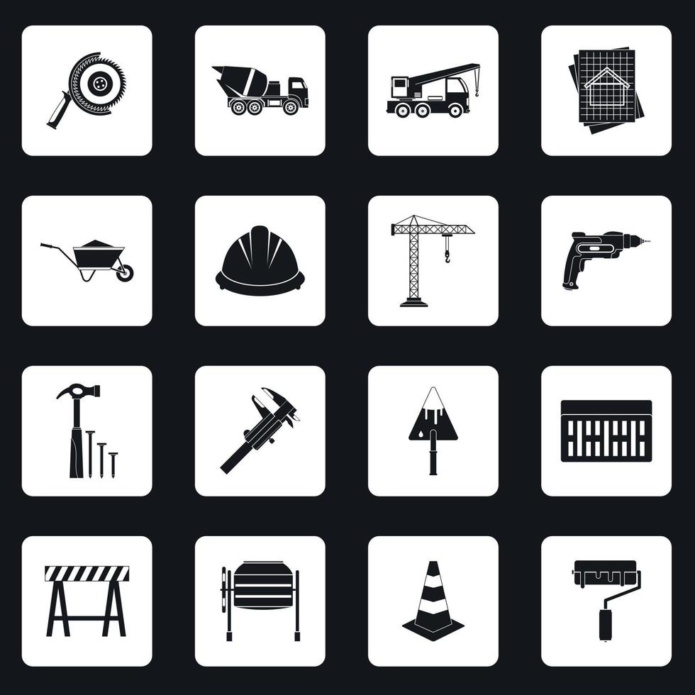 Construction icons set, simple style vector