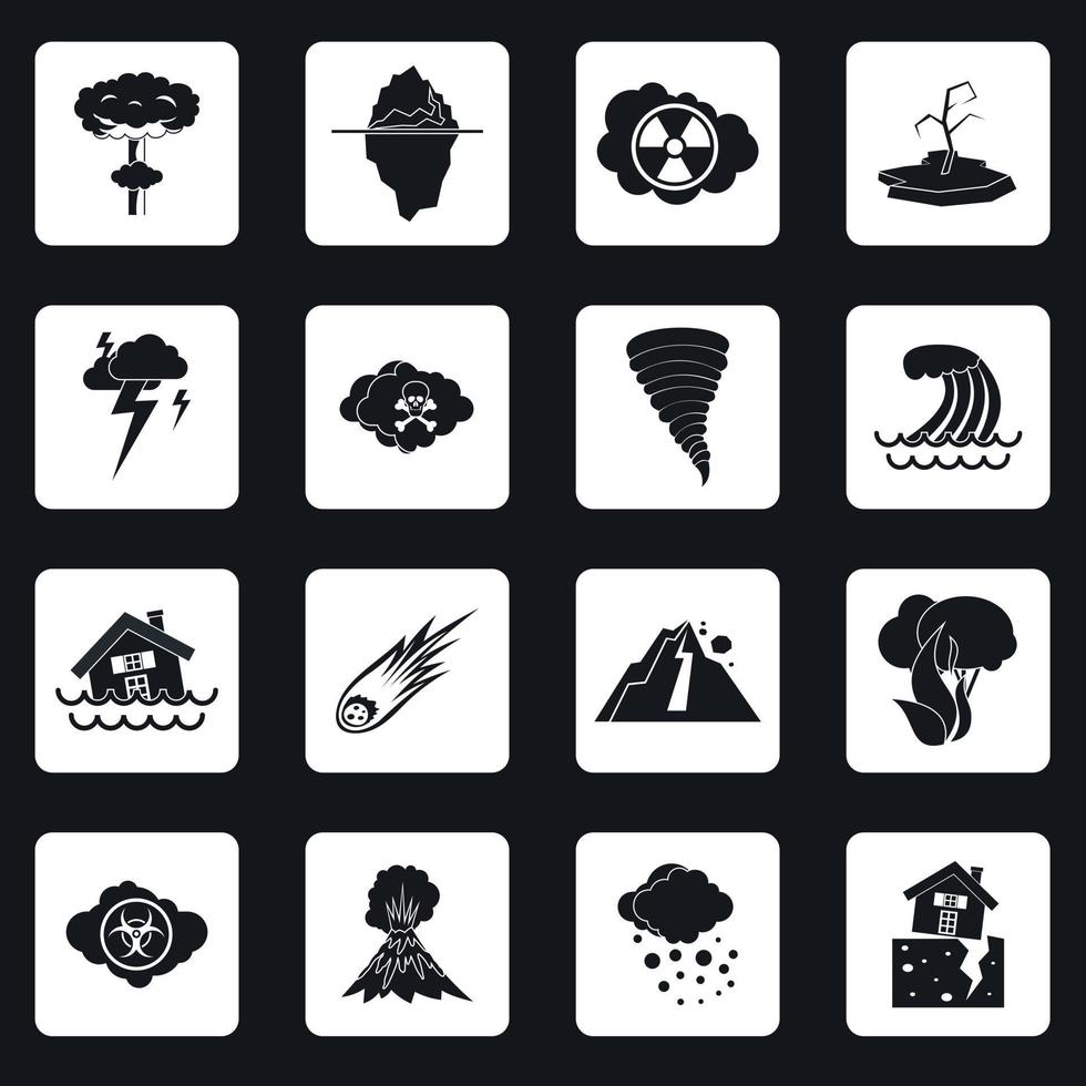 Conjunto de iconos de desastres naturales, estilo sencillo vector