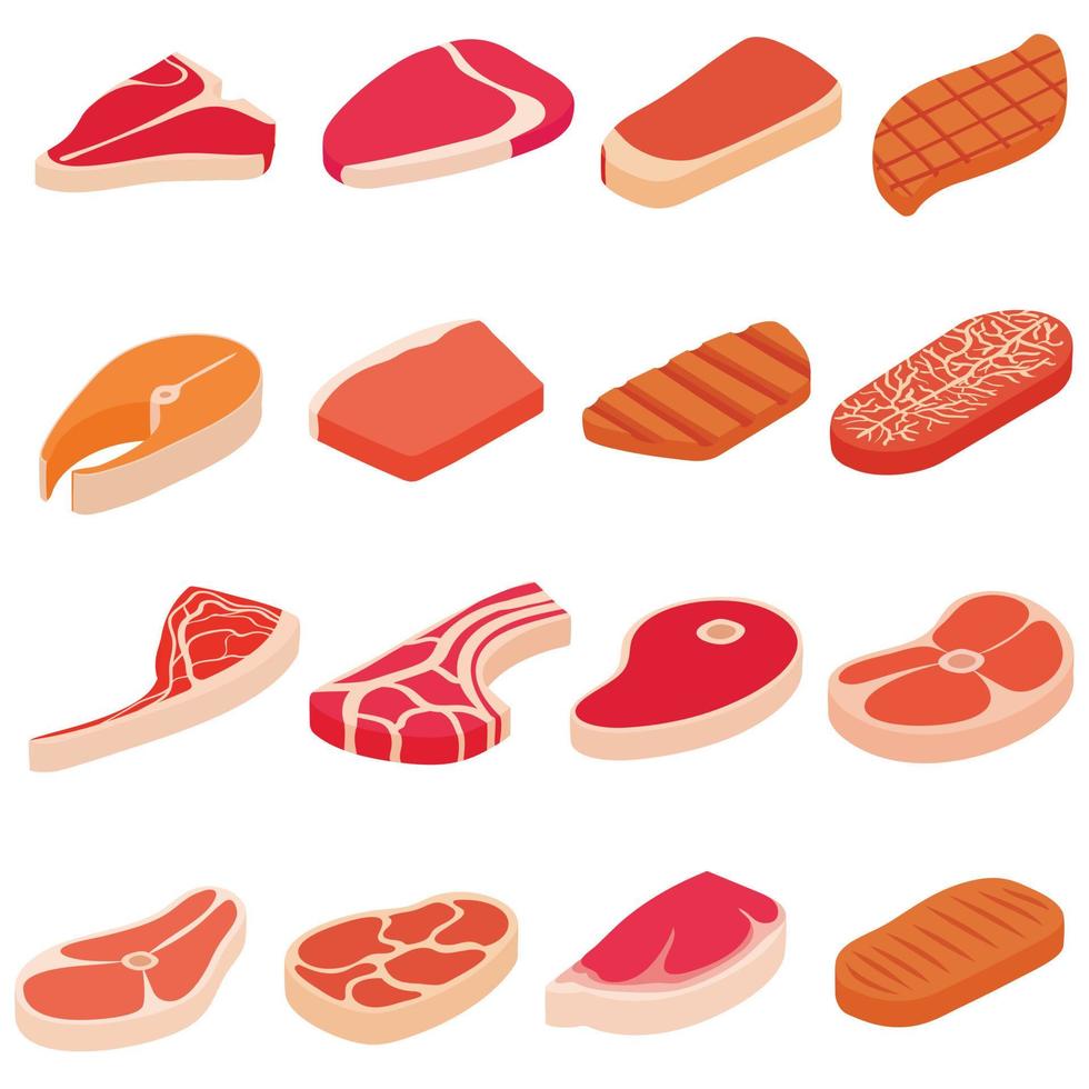 Steak icons set, cartoon style vector