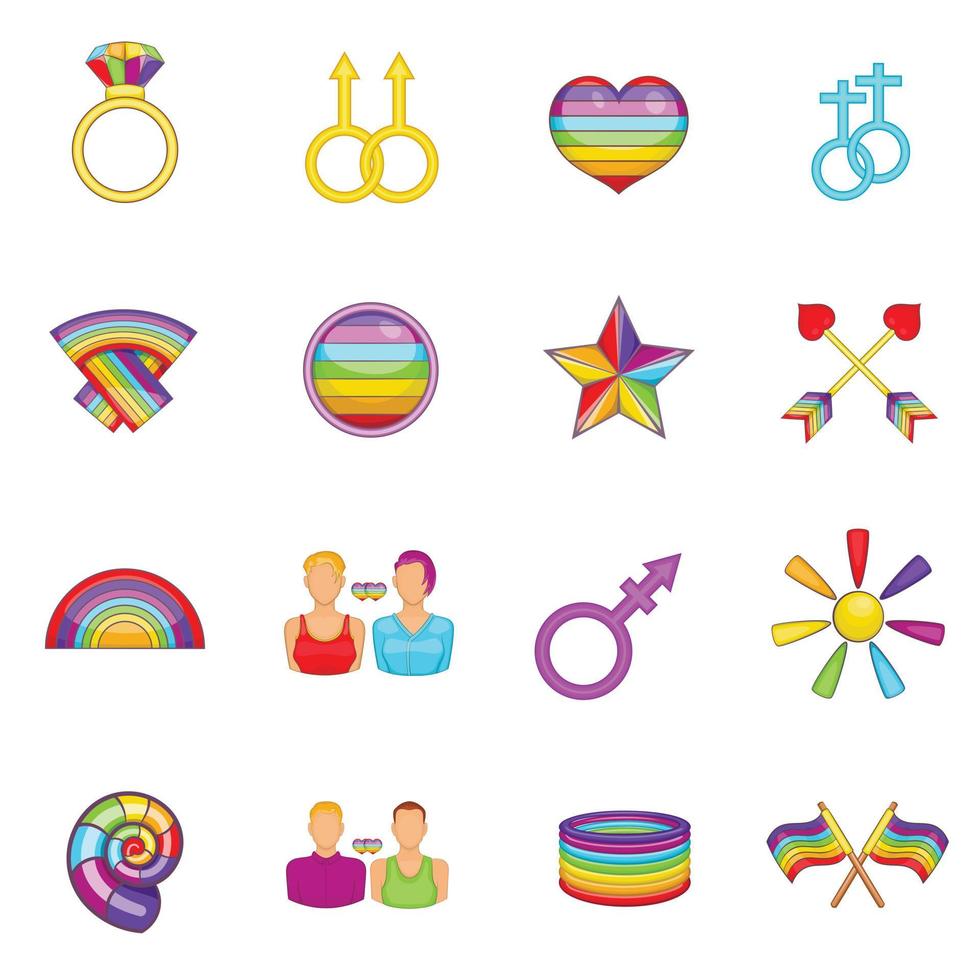 Homosexual icons set, cartoon style vector