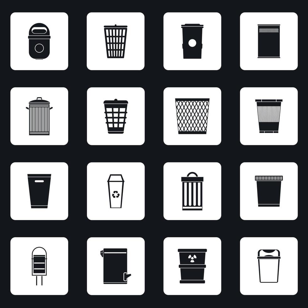 Trash can icons set, simple style vector