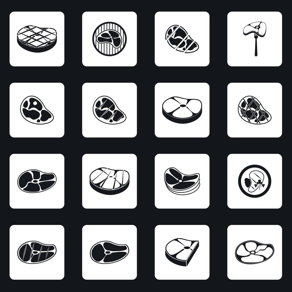 Steak icons set, simple style vector