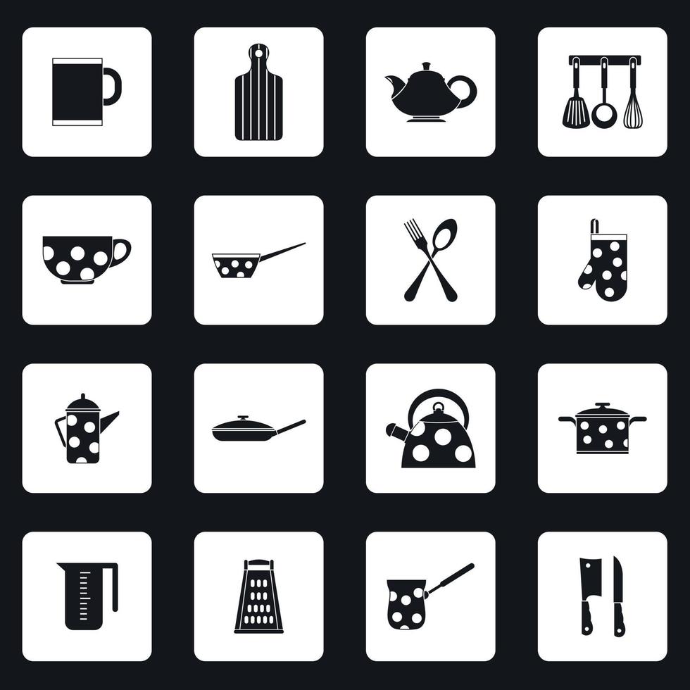 Kitchen utensil icons set, simple style vector