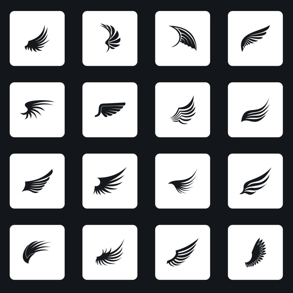 Wing icons set, simple style vector