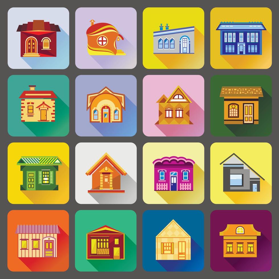 House icons set, flat style vector