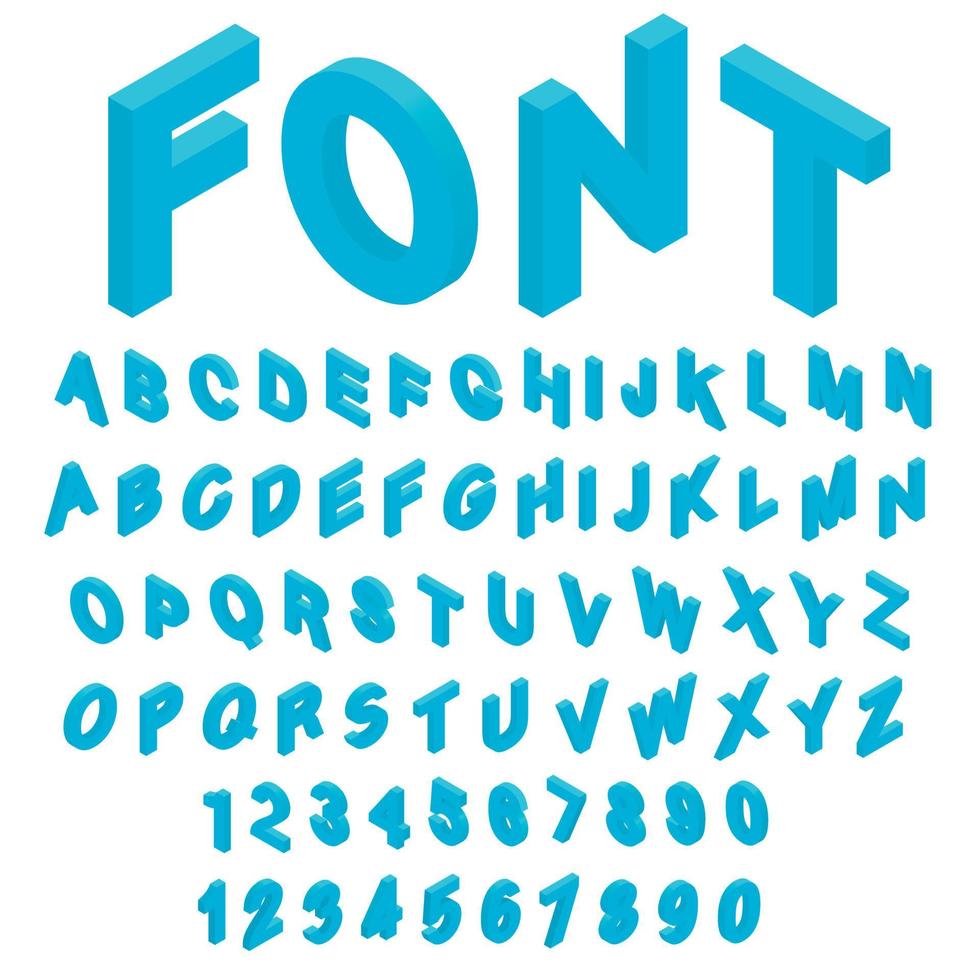 Alphabet with numbers icons set isometric 3d style vector