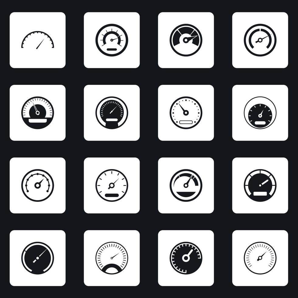 Speedometer icons set, simple style vector