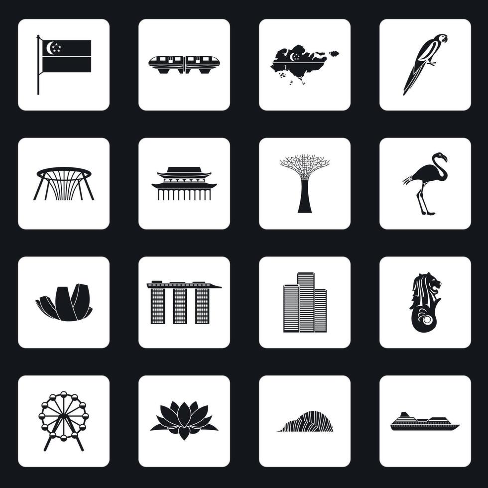 Singapore icons set in simple style vector