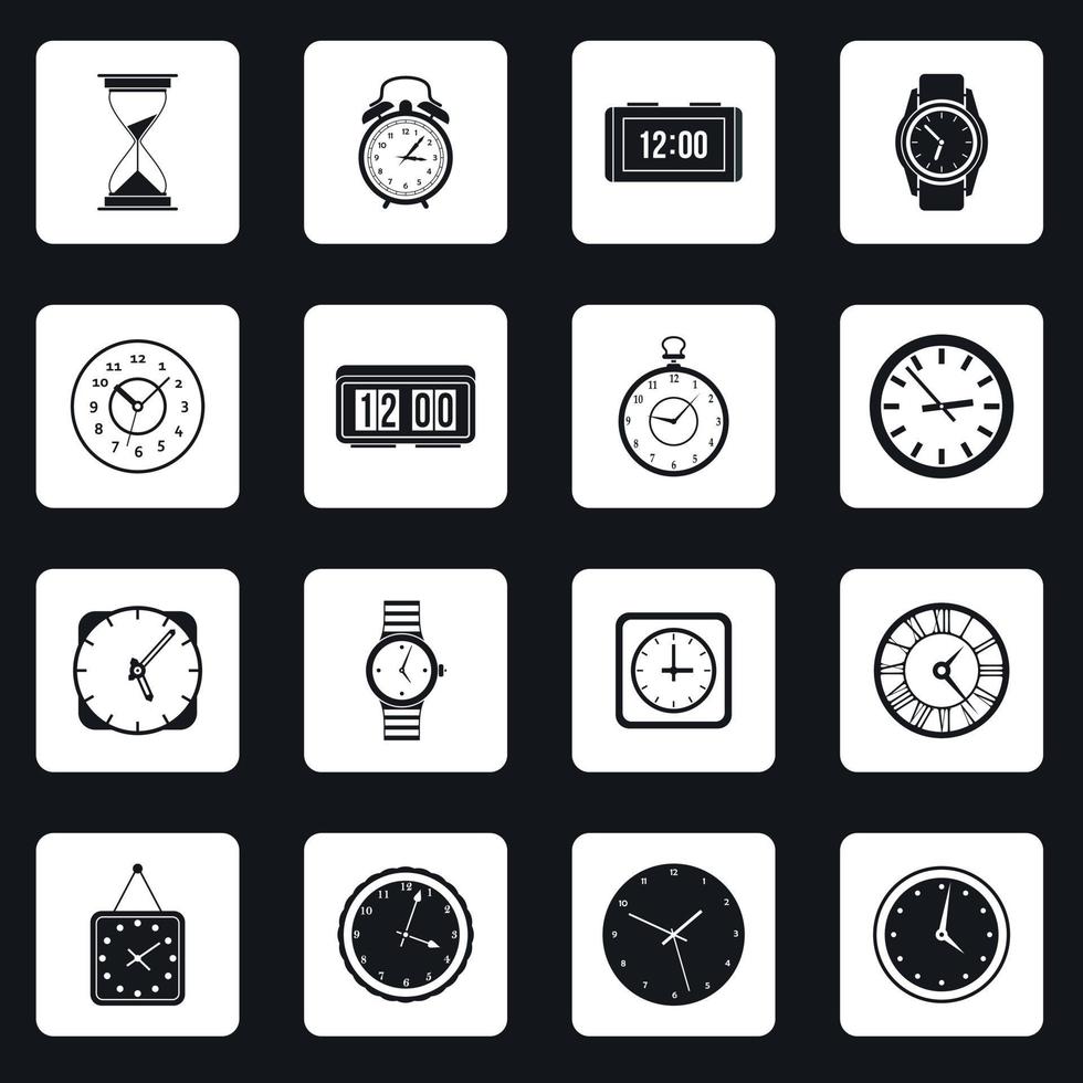 Clock icons set in simple style vector