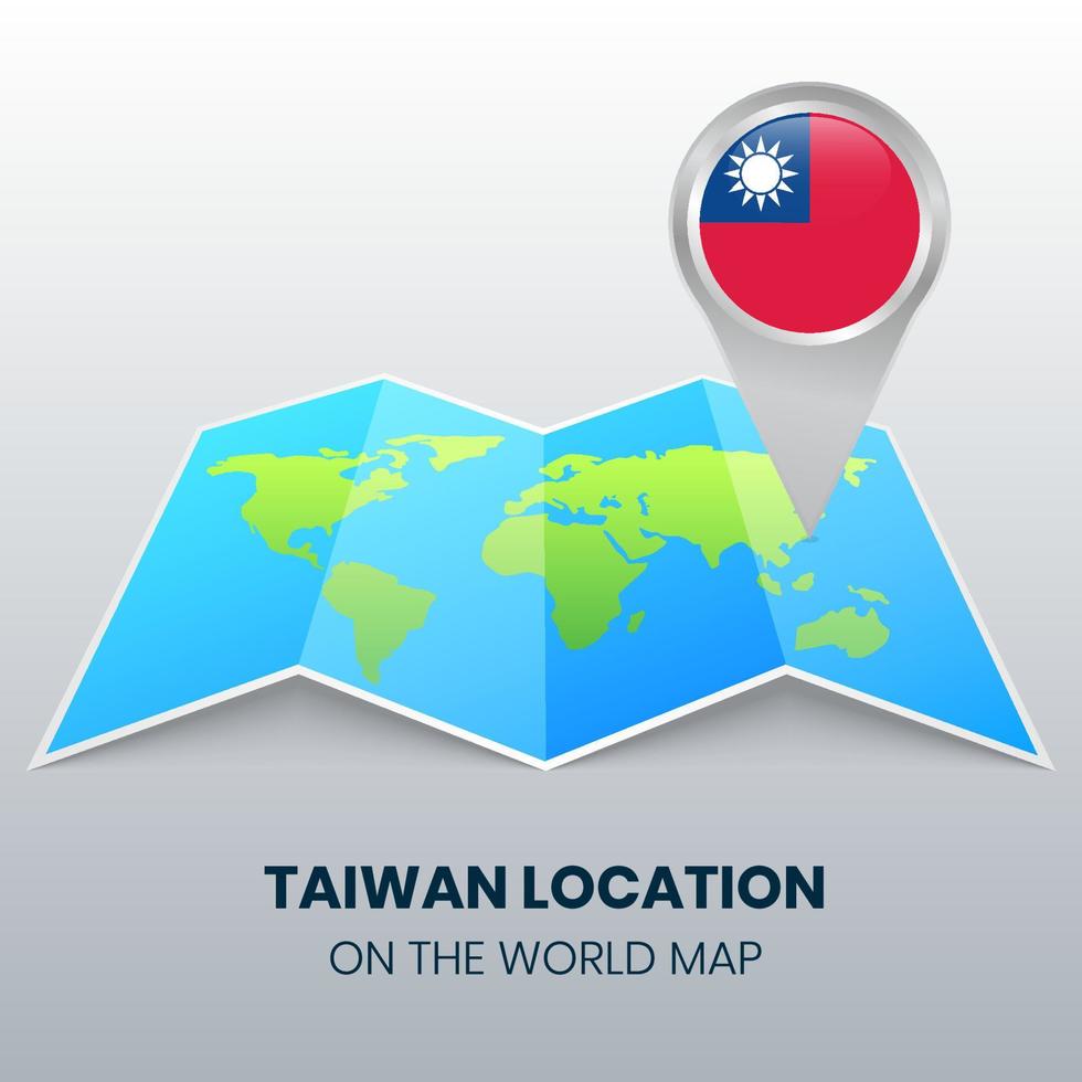 icono de ubicación de taiwán en el mapa mundial, icono de pin redondo de taiwán vector