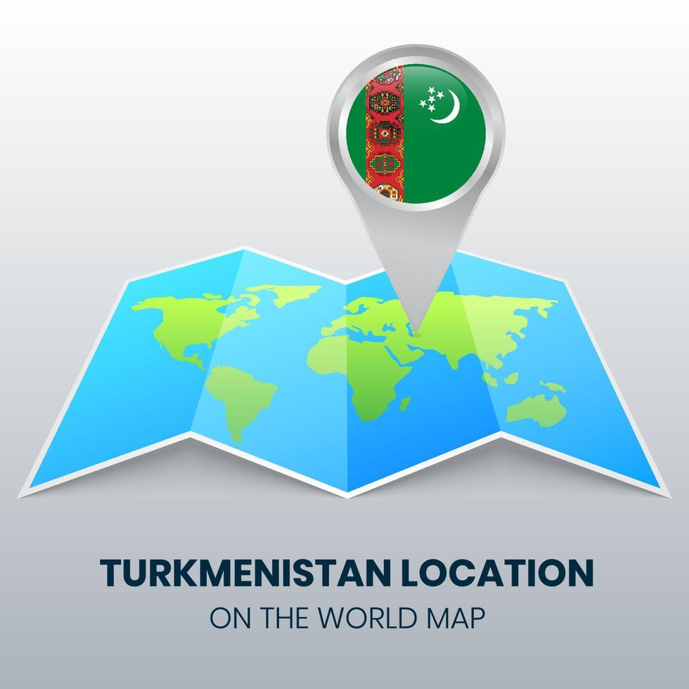 Location icon of Turkmenistan on the world map, Round pin icon of Turkmenistan vector